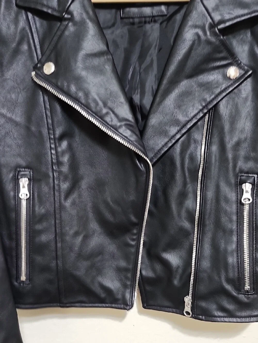 Gap Teen Black Faux-Leather Recycled Moto Biker Jacket - Sz 10 Biker Unisex